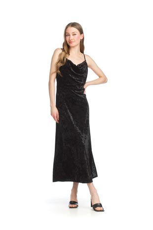 PD-15536 - Drape Neck Velvet Dress with Front Split - Colors: Black, Navy - Available Sizes:XS-XXL - Catalog Page:44 